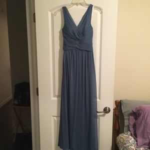 David's Bridal Blue Bridesmaid Dress